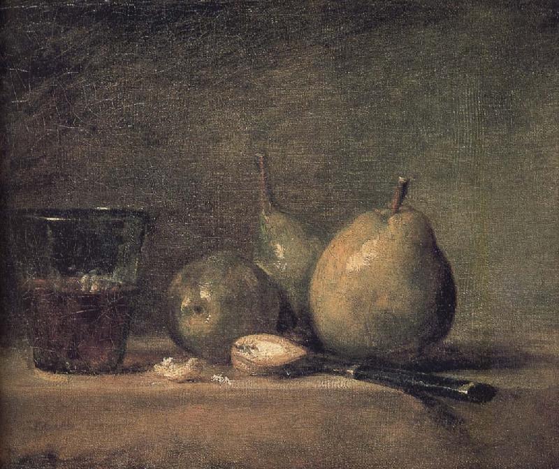 Jean Baptiste Simeon Chardin Sheng three pears walnut wine glass and a knife china oil painting image